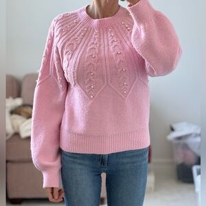 Rachel Zoe revolve Pink Pearl-Embellished Women's Sweater medium RHOBH